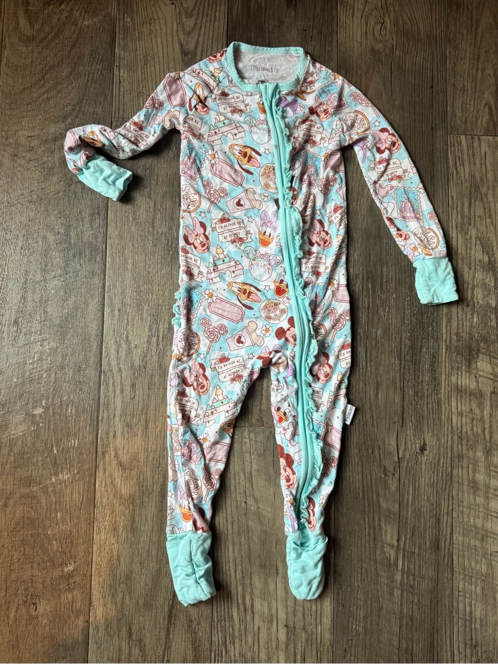 Disney Kids Mint and Pink Character One-Piece Bamboo Pajamas